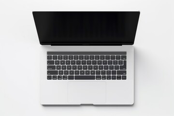 Fototapete - a high-end laptop from a top view on a clean white background. Leave space on the screen for adding custom graphics or text.