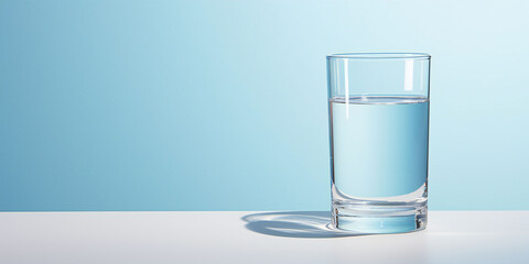 Glass of water on a light blue background