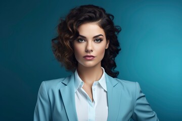 Portrait of beautyful and confident business woman, one color background, generative ai