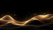 Golden wave of light on a black background, bright particles. Sound and music visualization.Golden Dust Splash