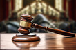Closeup of wooden judge’s gavel in court