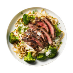 Wall Mural - A Plate of Steak and Broccoli Pizza Isolated on a Transparent Background