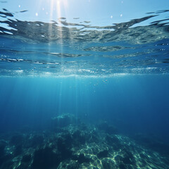 a deep blue ocean with a white cloud floating on it. ai generative