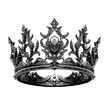 Beautiful black fantasy crown, decorated with intricate designs, displayed on a transparent background.