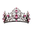 Beautiful pink fantasy crown decorated with gemstones on a transparent background.