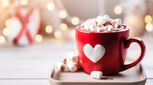 Mug Full Of Hot Chocolate Cocoa With Marshmallows On Christmas