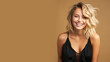 © pariketan - Blonde woman model wear a black sundress isolated on pastel background