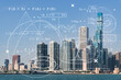 City view of Downtown skyscrapers of Chicago skyline panorama over Lake Michigan, harbor area, day time, Illinois, USA. Education concept. Academic research, top ranking universities, hologram