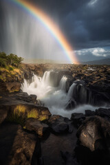 Canvas Print - rainbow over waterfall generative ai