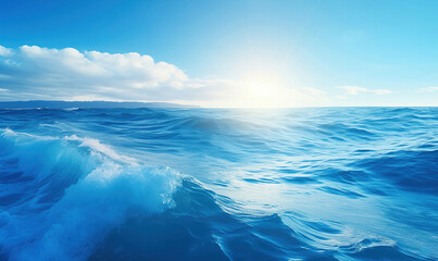 Poster - Blue sea water. Ocean surface natural background on sky. High quality photo