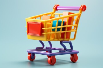 3D Shopping Cart Illustration on Isolated Background created with Generative AI