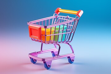 Wall Mural - 3D Shopping Cart Illustration on Isolated Background created with Generative AI