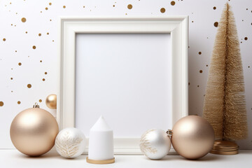 Wall Mural - christmas decorations on white background frame