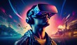 technology metaverse of the future, man wearing a virtual reality headset, Generative AI
