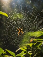 a spider with it's face inside the center of a web