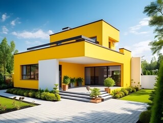 Modern house exterior color yellow AI generated