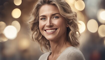 portrait of a woman smiling with bokeh background 