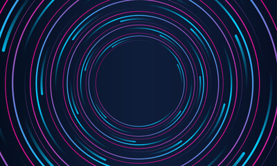 Sticker - Abstract circle line pattern spin blue pink light isolated on black background in the concept of music, technology, digital