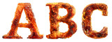 abc letters with fire texture isolated on transparent background, generative ai
