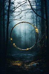 Poster - Circle of lights in the middle of dark forest.