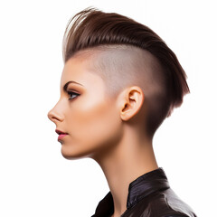 Wall Mural - Female model with undercut hairstyle, isolated on white background