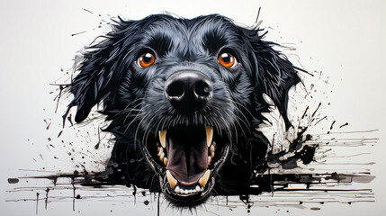 Wall Mural - Close up of dog's face with its mouth open.