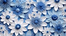 Paper Quilting Blue And White Flowers Seamless Pattern, Copy Space, 16:9