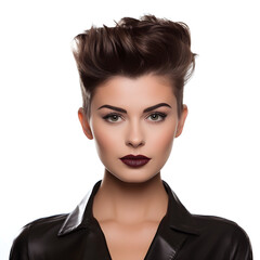 Wall Mural - Female model with quiff cut hairstyle, isolated on white background