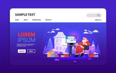 Wall Mural - santa claus in red costume article editor writing publicity post copywriting selection verification happy new year merry christmas holidays