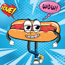 Hot Dog Fast Food Pop Art  Vector Image