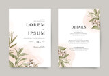 Fototapeta  - Double sided wedding invitation template with watercolor leaves
