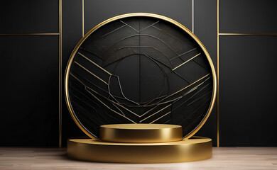 Wall Mural - Luxury modern black and gold podium for product display presentation.