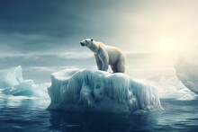 Polar Bear On Floating Iceberg. Maritimus Cold Snowy Danger Sea. Generate Ai