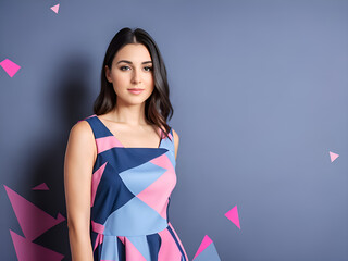 Wall Mural - Model in blue and pink dress