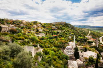 Canvas Print - From the Historic Village of Pocitelj in Bosnia and Herzegovina, with the Sisman Ibrahim-immersed Mosque