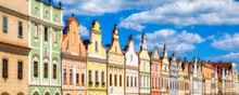 Charming and Colorful Facades by the City Square in the Beautiful City of Telc in the Czech Republic