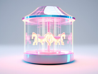 3d rendering of a Christmas crystal glass retro carousel isolated on a pink and blue background