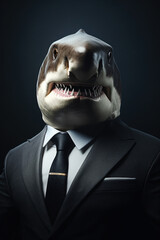 Aufkleber - A picture of a man wearing a suit and a shark mask. This image can be used for Halloween parties or costume events