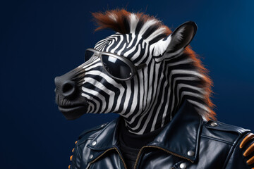 Poster - A zebra wearing a stylish leather jacket and sunglasses. Perfect for fashion or wildlife-themed designs