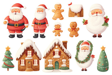 Wall Mural - A collection of Christmas decorations featuring gingerbreads, gingerbreads, and Santa Claus. Perfect for adding a festive touch to your holiday projects