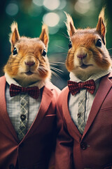 Aufkleber - Two squirrels dressed in formal attire, wearing suits and bow ties. Perfect for adding a touch of whimsy and sophistication to any project.