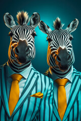 Poster - Two zebras wearing formal suits and ties, suitable for various creative projects and designs.