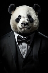 Poster - A cute panda bear dressed in a formal suit and bow tie. Perfect for adding a touch of whimsy to any project or design.