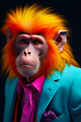 Poster - A picture of a monkey dressed in a formal suit and tie. This image can be used to convey a sense of humor or to depict a monkey in a human-like setting.