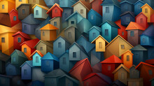 Colorful illustration in vector style of multi-colored houses