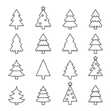Xmas Tree Decoration Icon Vector Illustration. Set Of A Christmas Tree On Isolated Background. Winter Sign Concept.