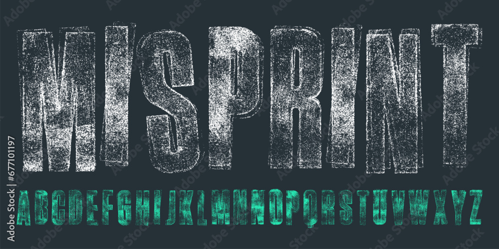 Mis-printed, Faded and worn ink texture font. Highly detailed hand ...