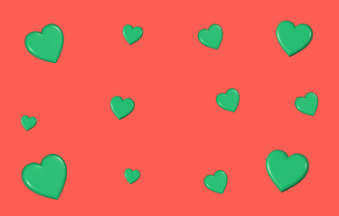 Wall Mural - Cute background with 3D heart.Christmas background.Red wallpaper with 3D green heart.Graphic illustration backdrop.
