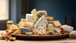 a plate of assorted cheeses