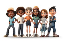 Illustration Of A Multiethnic Group Of Friends In 3d Cartoon Style. Concept Of A Diverse And Multicultural Society.